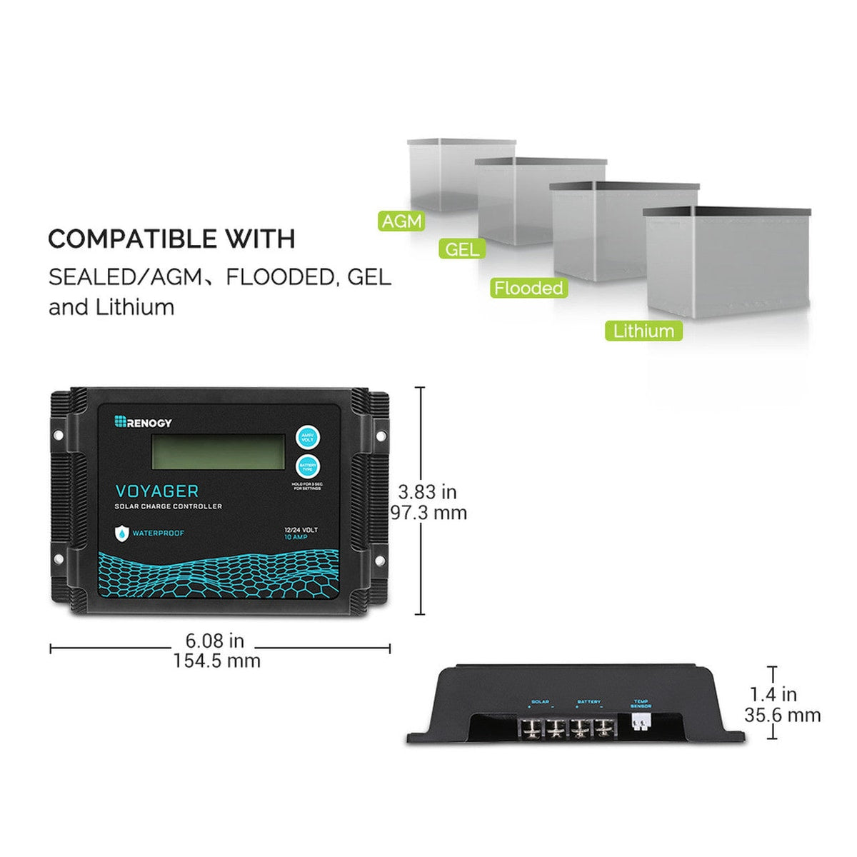 Renogy Voyager 12V 10A Waterproof PWM Charge Controller