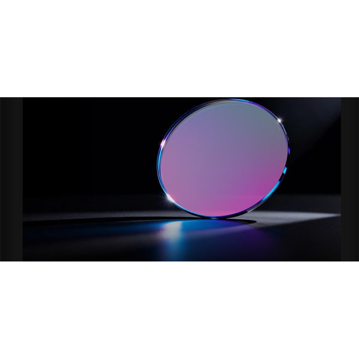 Round, gradient-colored Filter lens on a dark background