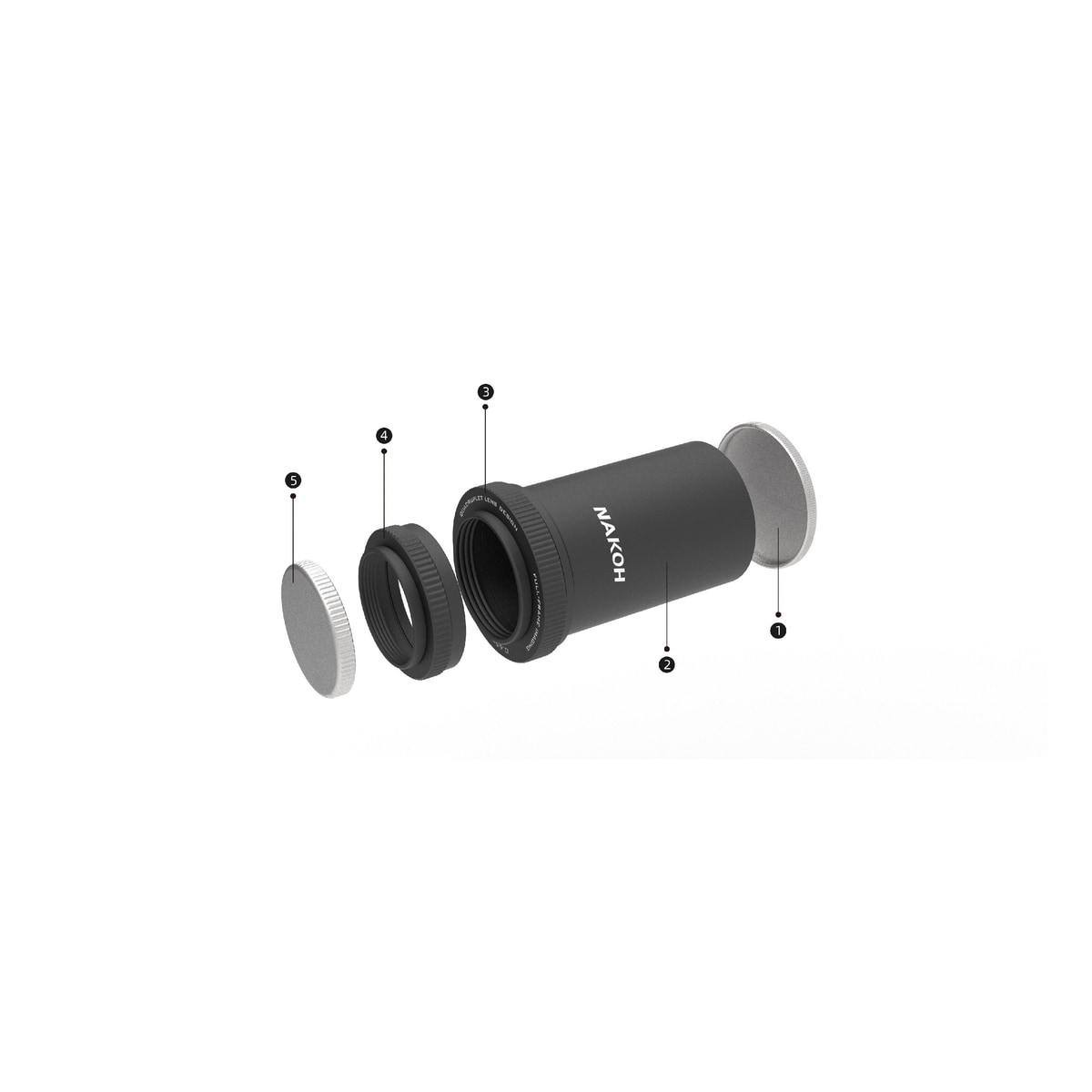 Nakoh 60GT 0.65× Reducer with its components on a white background