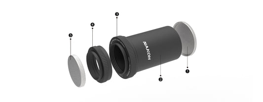 Nakoh 60GT 0.65× Reducer with its components on a white background