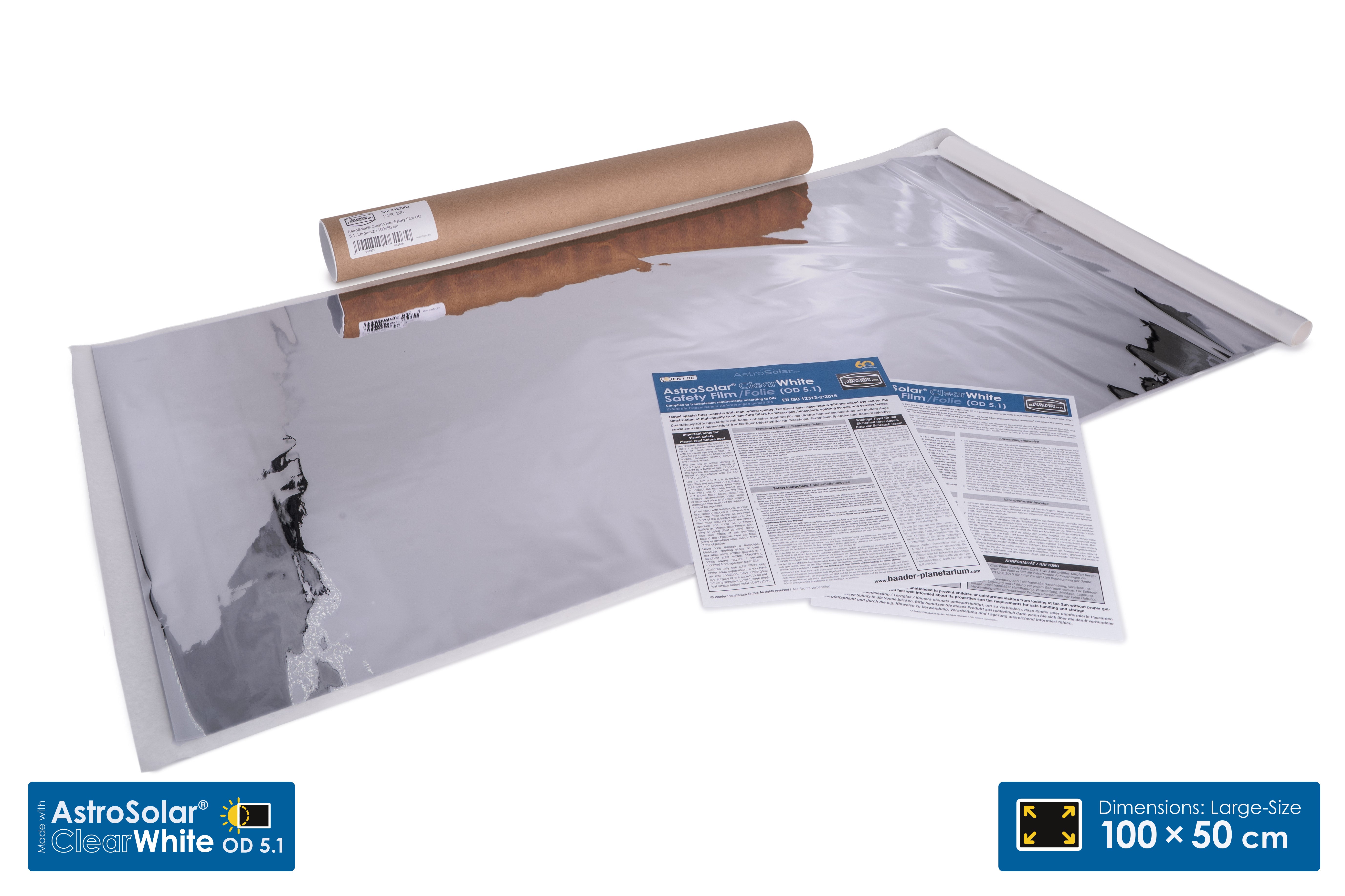 Baader AstroSolar ClearWhite Safety Film OD 5.1, 100 x 50 cm