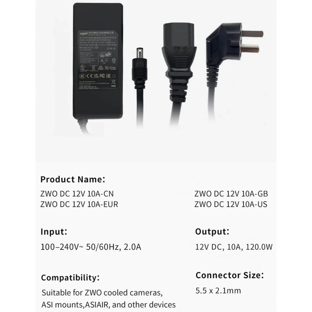 ZWO 12V 10A Power Supply – UK Version