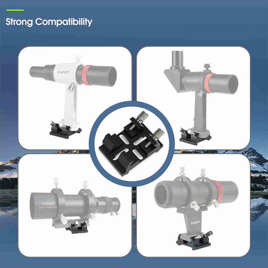 Telescope mount with compatibility feature highlighted on a blue background
