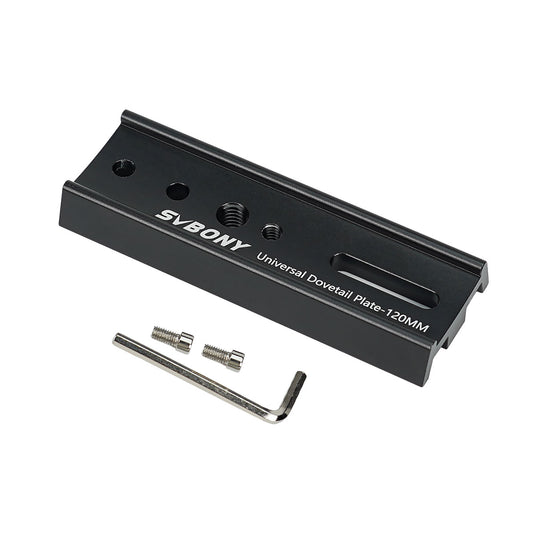 SVBONY universal dovetail plate with screws and Allen key on a white background