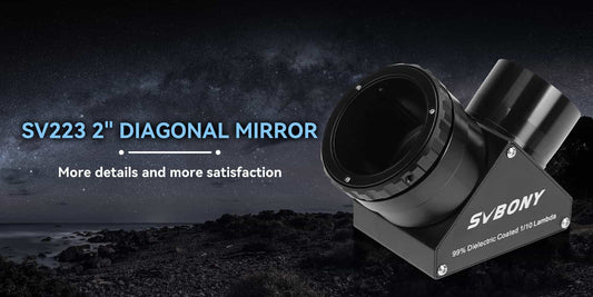 Svbony SV223 2-inch diagonal mirror with a night sky and landscape background