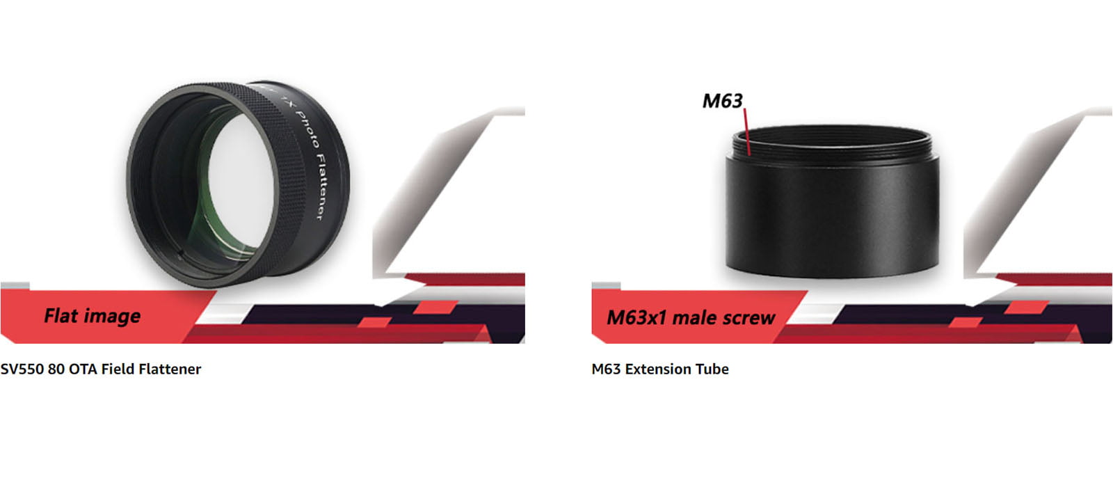 SVBONY SV209 Field Flattener 1.0x for SV550 80F6 showing extension tube M63