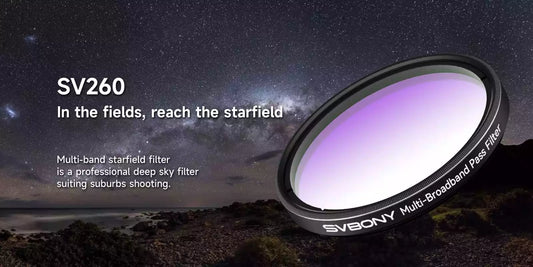 SV260 starfield filter with a starry night sky background