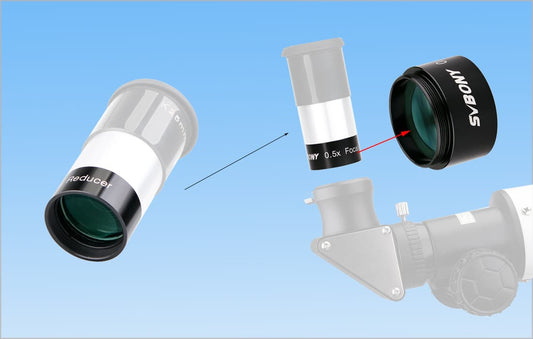 SVBONY 0.5x Focal Reducer 1.25 inch showing connection