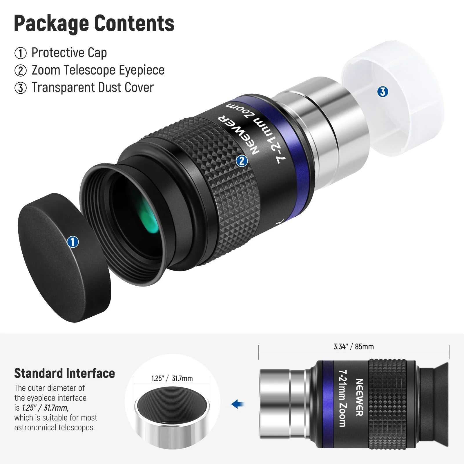 NEEWER LS-T22 Zoom Telescope Eyepiece – Dark Clear Skies UK