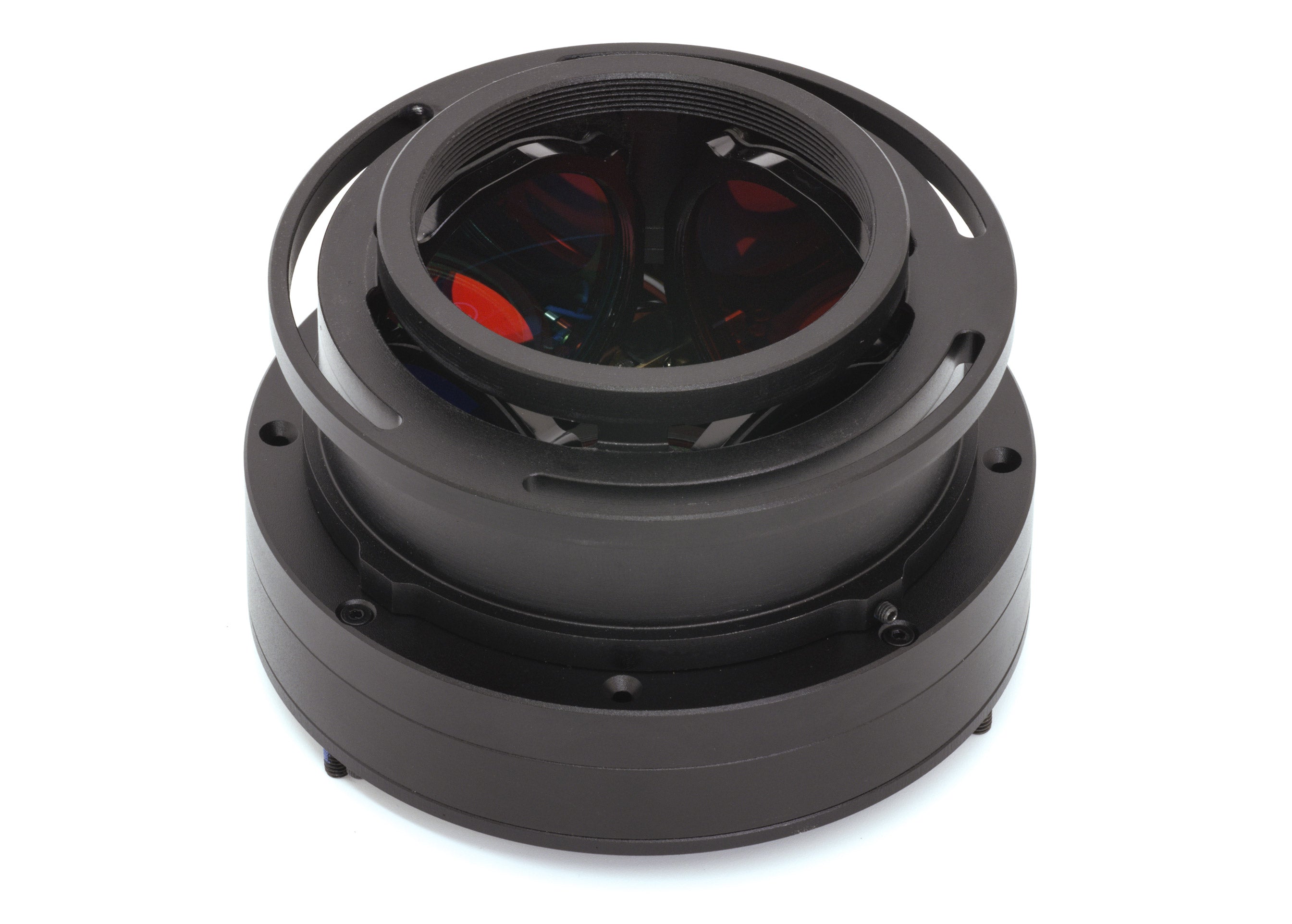 Black mechanical component on a white background