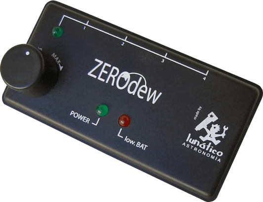 ZERodew device with a knob and indicator lights on a black background