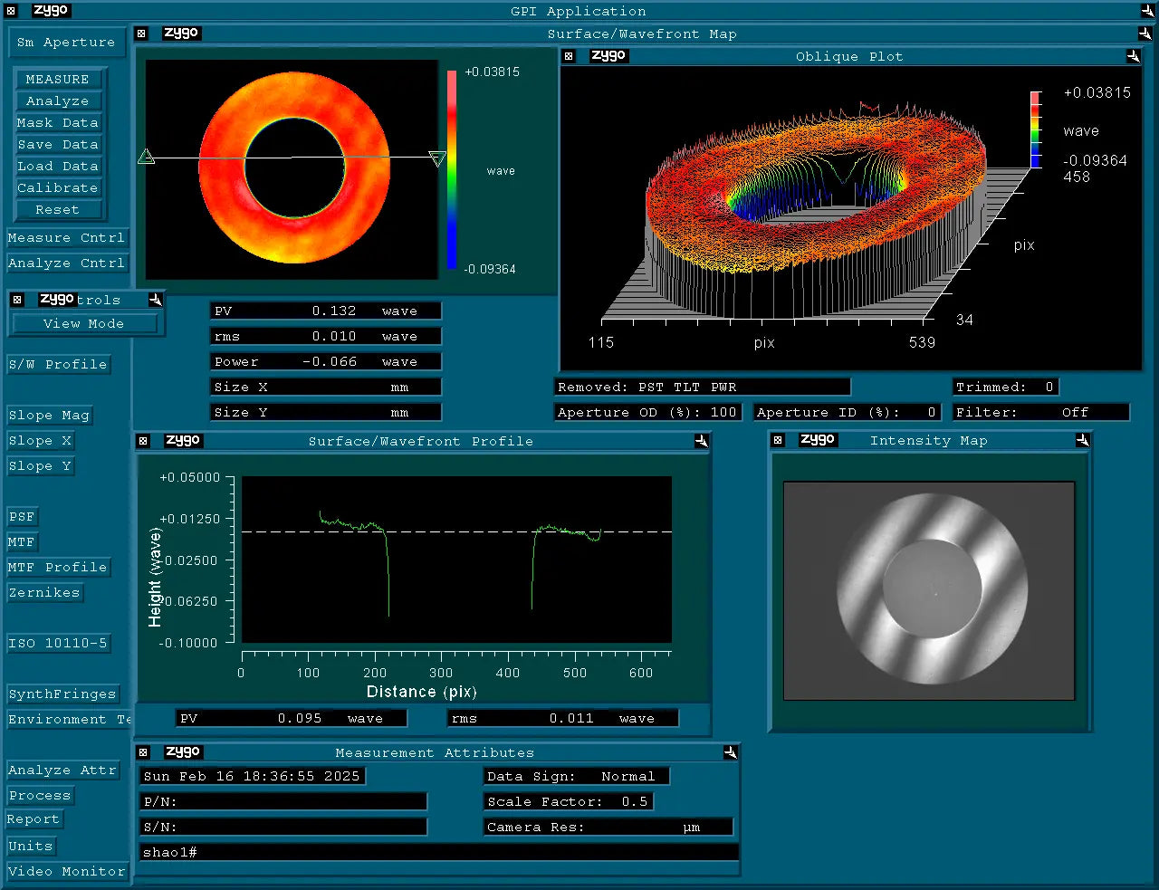 Optical test report showing wavefront and surface analysis for SVBONY MK127
