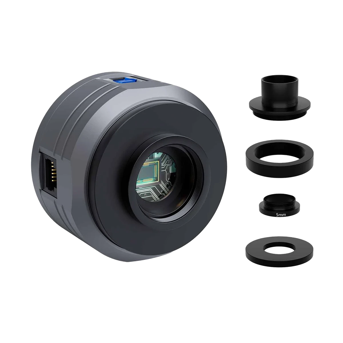 SC715C OSC Planetary Camera lens with interchangeable filters on a white background