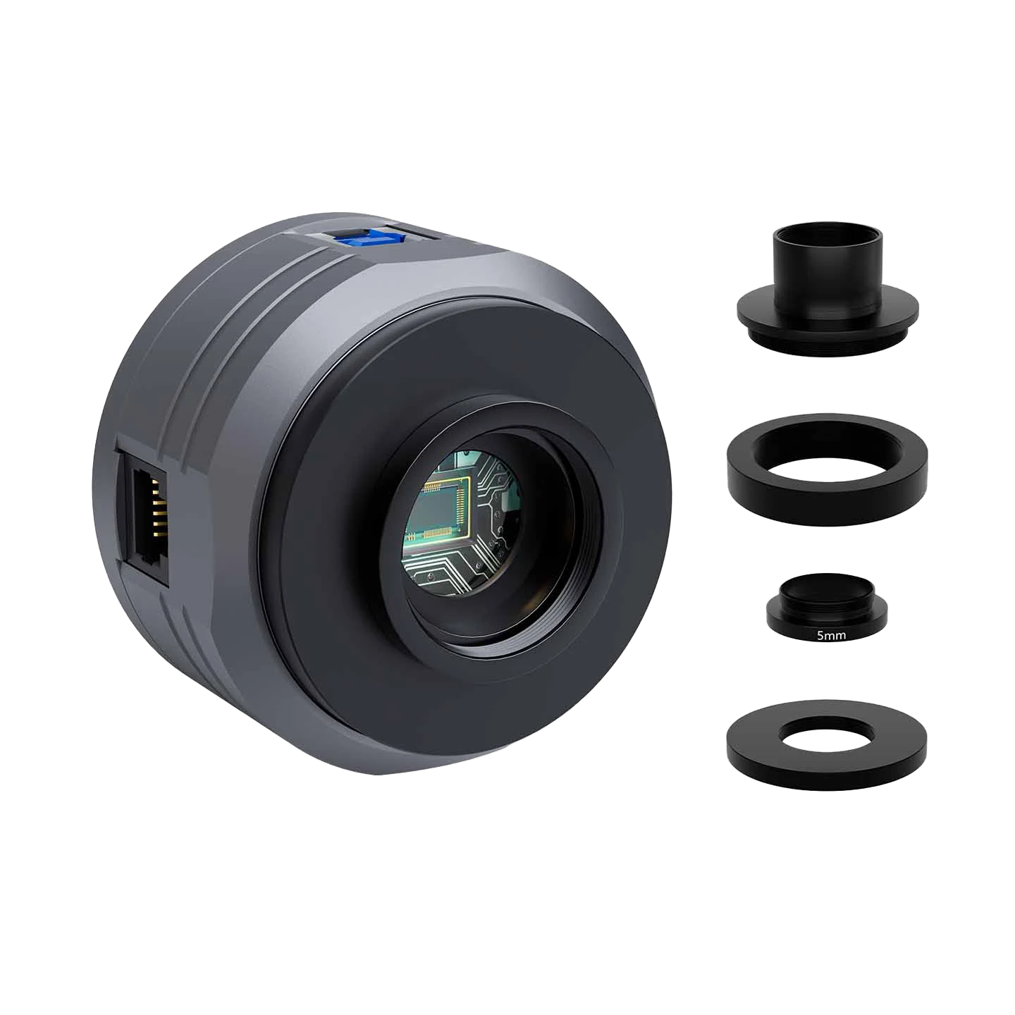 SC715C OSC Planetary Camera lens with interchangeable filters on a white background