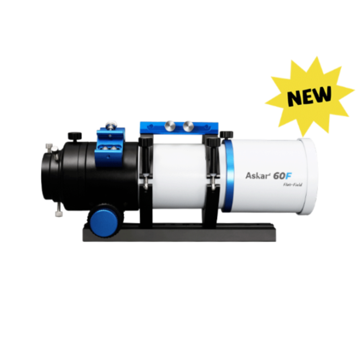 Askar 60F Telescope with 'NEW' label on a white background