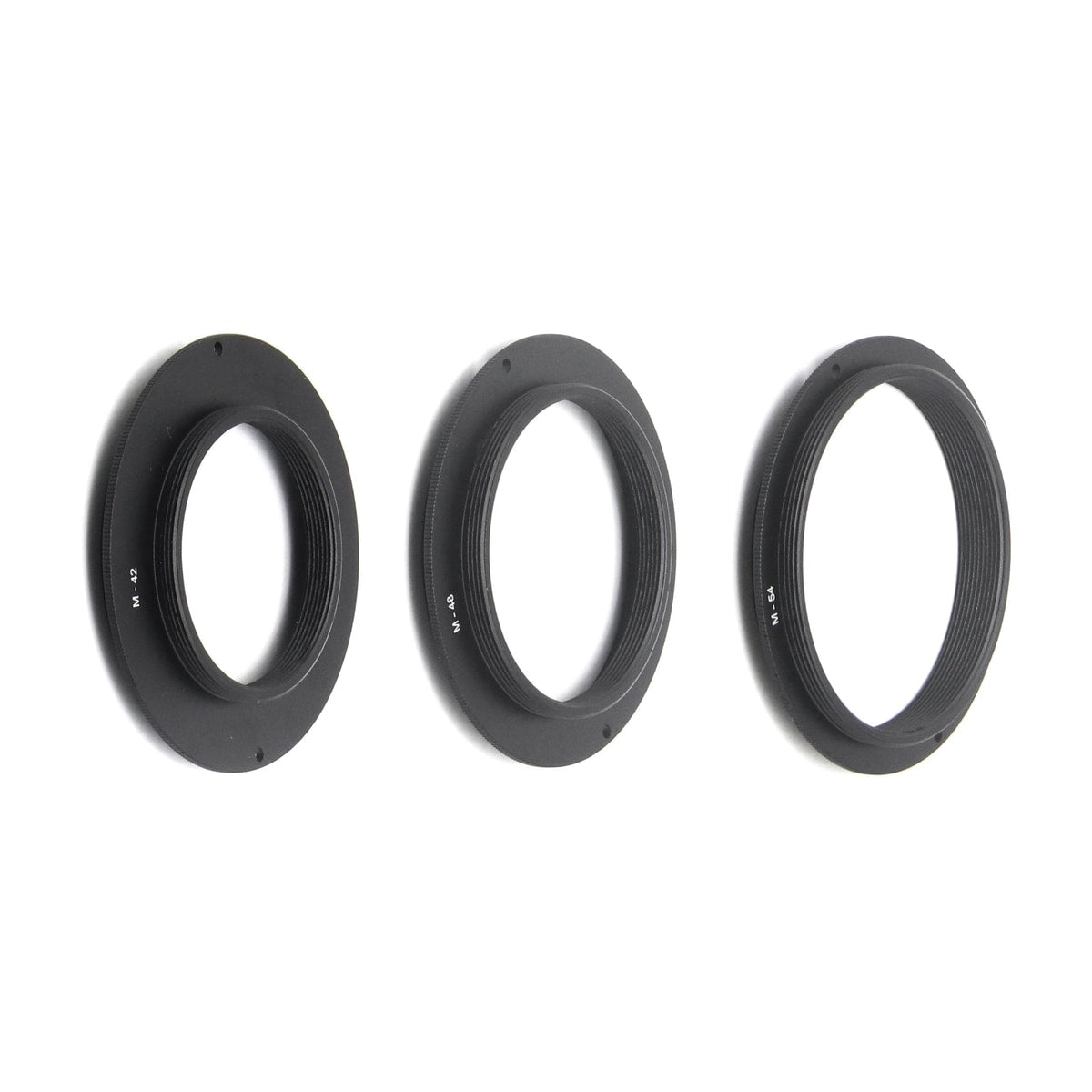 Astroasis filter drawer adapter set showing M42, M48, and M54 threaded adapter rings for astrophotography
