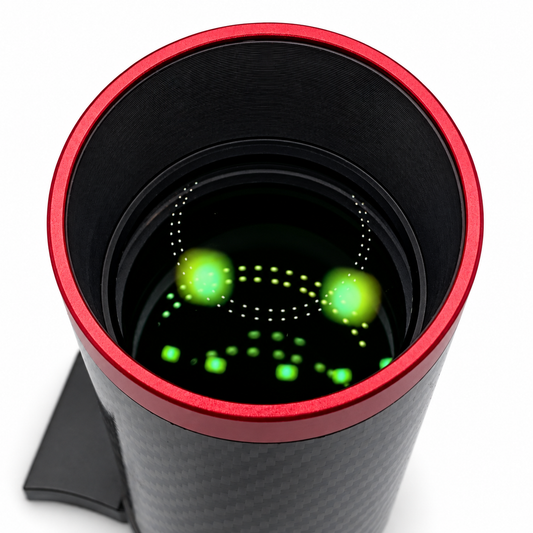 Close-up of the DCS 40ED guidescope objective and red rim