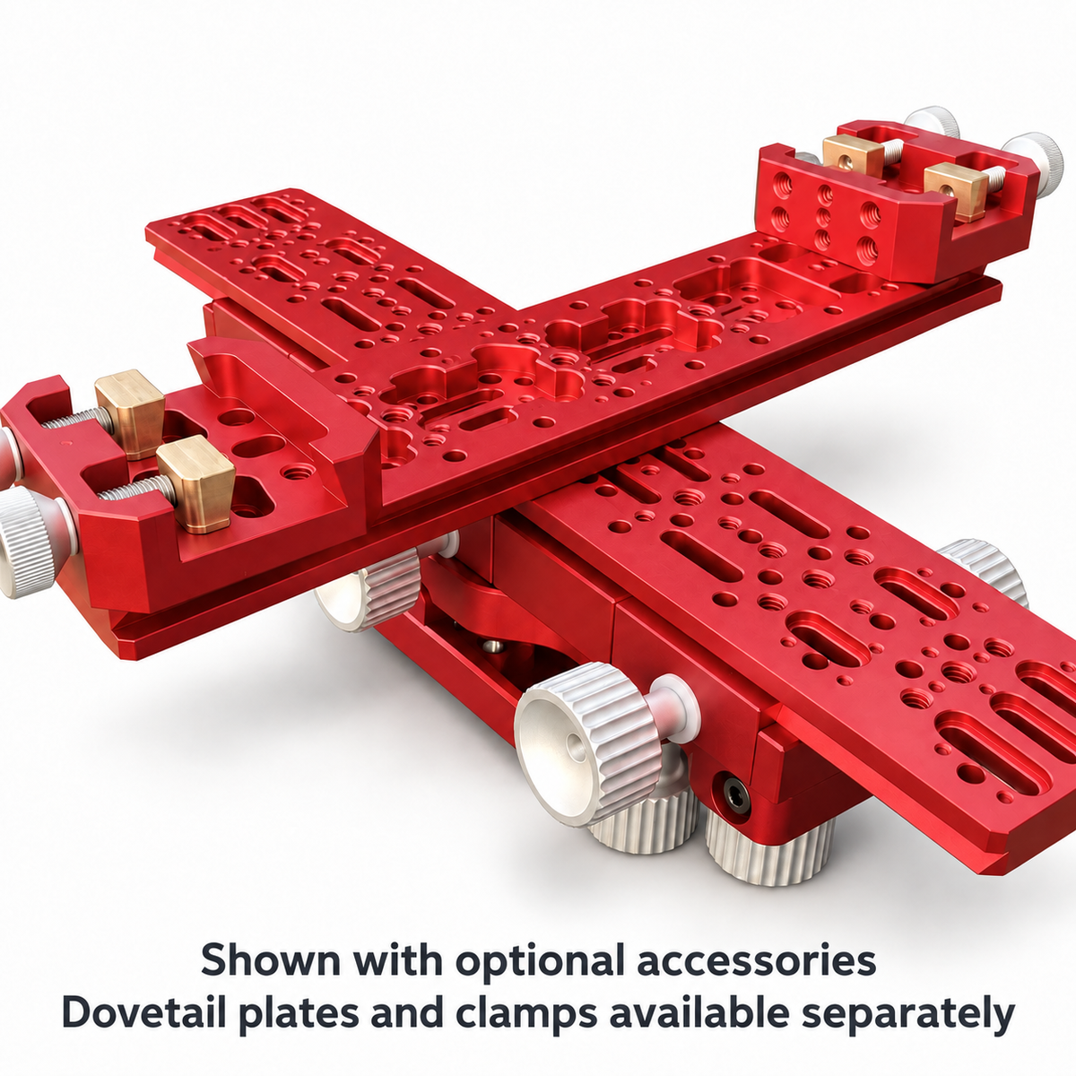 DCS tilt adjuster detail shown with optional dovetail plates and clamps, available separately