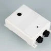 White rectangular component with black connectors on a white background
