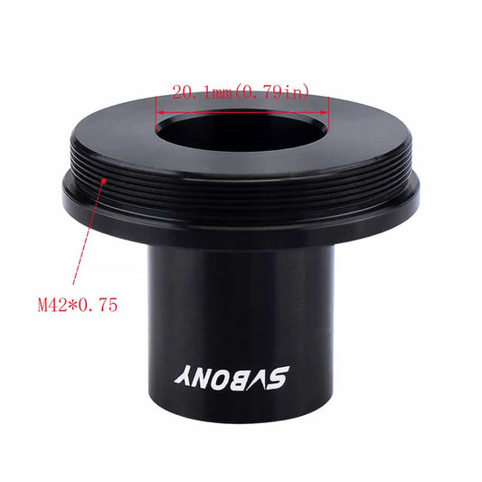 Black SVBONY 23.2mm T Ring Lens Mount Set DSLR Camera Accessories with measurements and Savboy branding on a white background