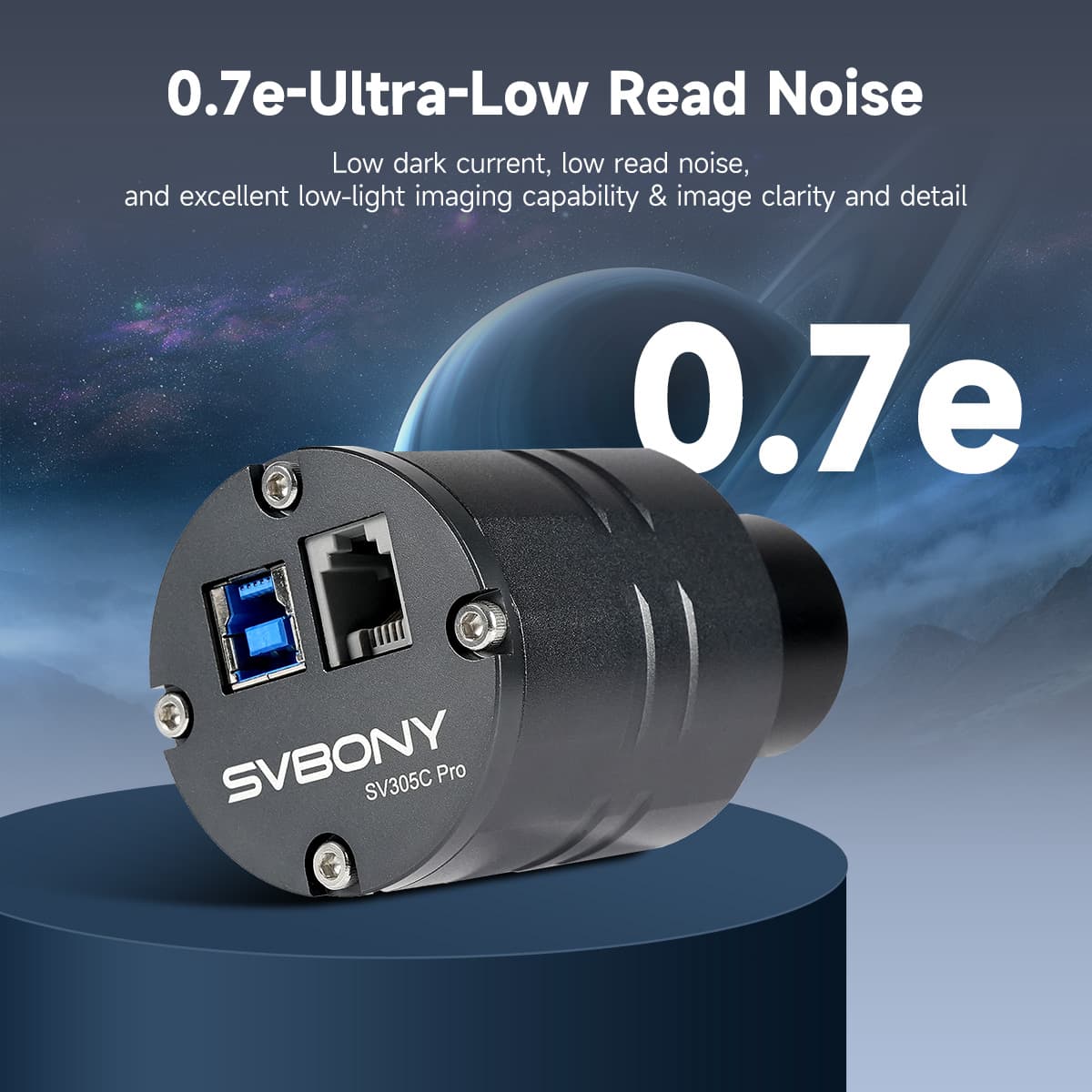 SVBONY camera sensor with '0.7e' text on a dark background