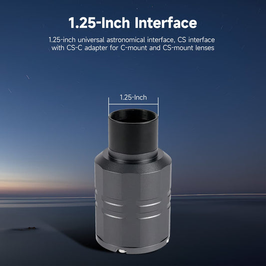 1.25-inch astronomical interface with CS-C adapter on a dark background