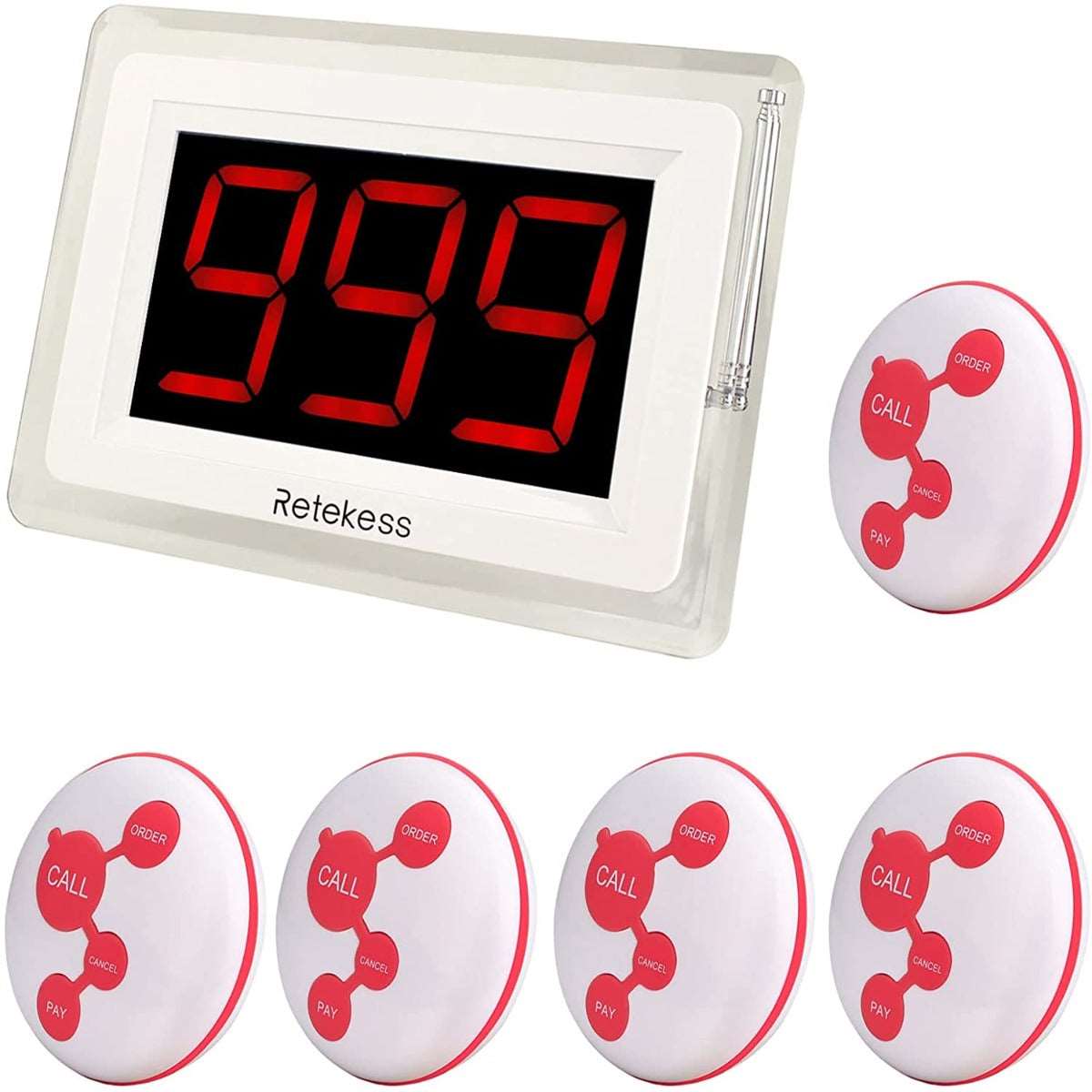 Retekess T114 Restaurant Pager, Wireless Call System IP67 Waterproof Starry Sky Design Button Voice Broadcast Prompt for Restaurant Bar 1 Display Receiver and 10 Buttons