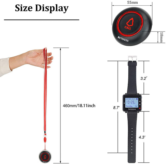 Retekess T128-TD019 Restaurant Pager, Wireless Call System with 3 Reminder Modes, One-Key Call Button 600mAh Built-in Battery for Restaurants, Bars