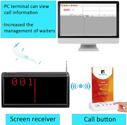 Retekess TD124-TD018 Restaurant Pager System, 9 Pagers Wireless Calling System 4 Prompt Methods, 6-Level Volume Adjustment