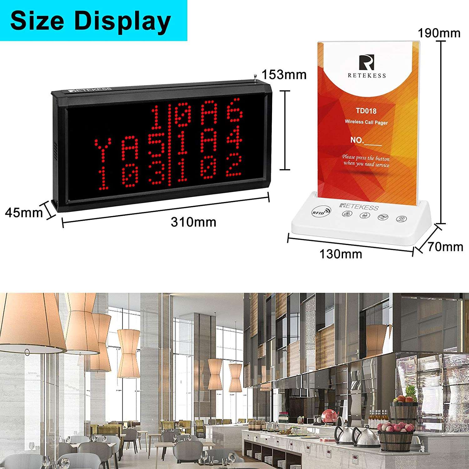 Retekess TD124-TD018 Restaurant Pager System, 9 Pagers Wireless Calling System 4 Prompt Methods, 6-Level Volume Adjustment