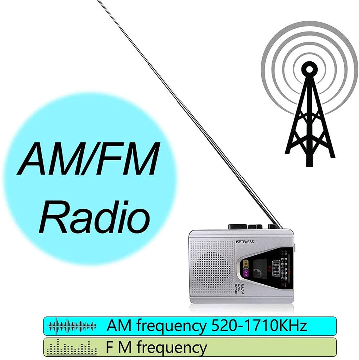 Retekess TR620 Cassette Player Walkman Portable AM/FM Audio Built-in Speaker and Microphone, Suitable for Cassette Collectors