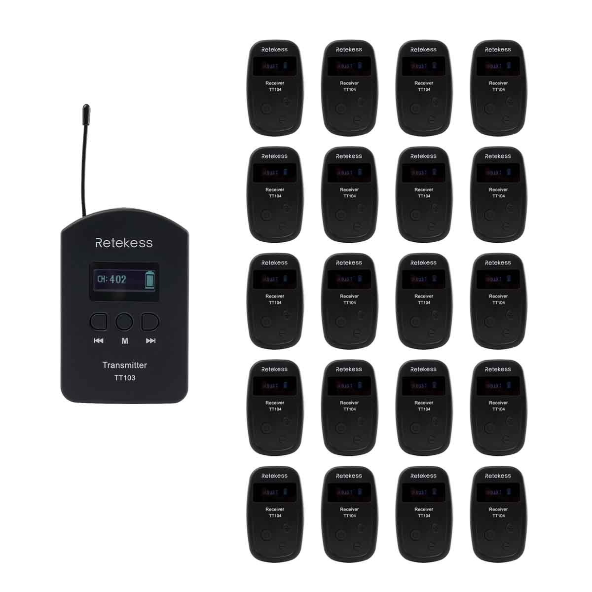 Retekess TT103 Wireless Tour Guide System Translation System 1 Transmitter and 20 Receivers