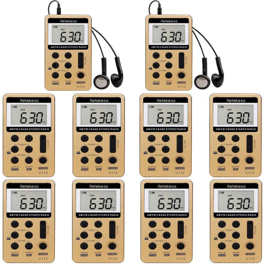 Retekess V112 AM FM Radio with Earphones. Gold