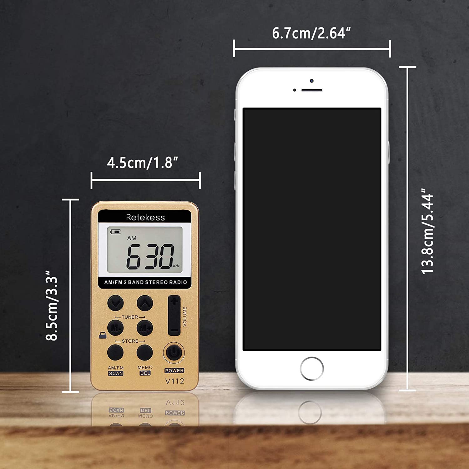 Retekess V112 Pocket Radio with Earphones, AM FM Radio Mini Receiver with Sleep Timer USB Rechargeable Battery