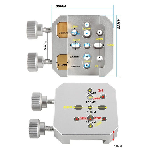 Silver Dual Losmandy/vixen Plate Metal Dovetail Slot with 2 Locking Screws showing dimensions