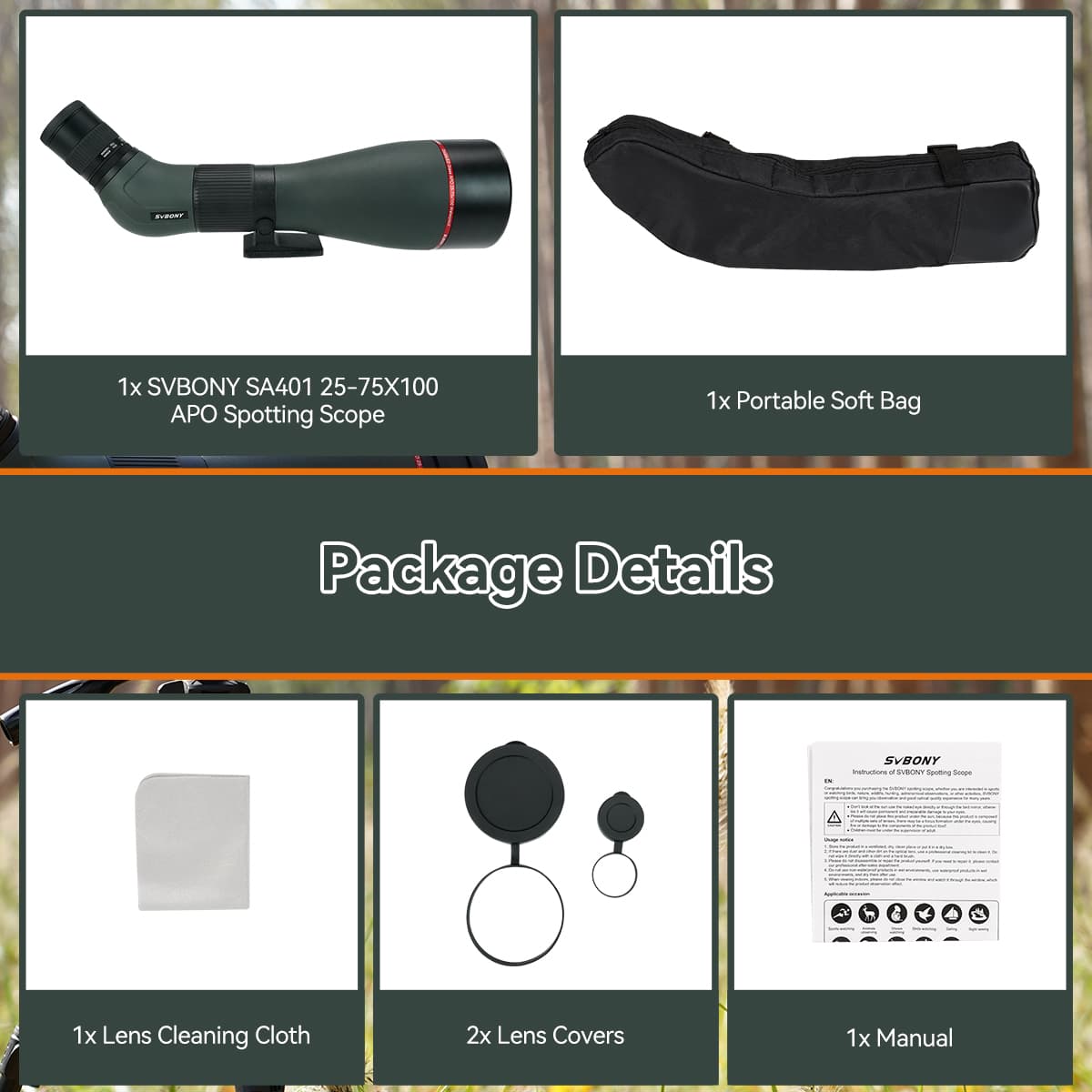 SA401 APO 25-75X100 Double ED Spotting Scope