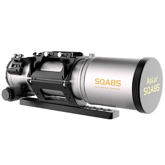 Silver telescope with 'Askar SQA85' branding on a white background