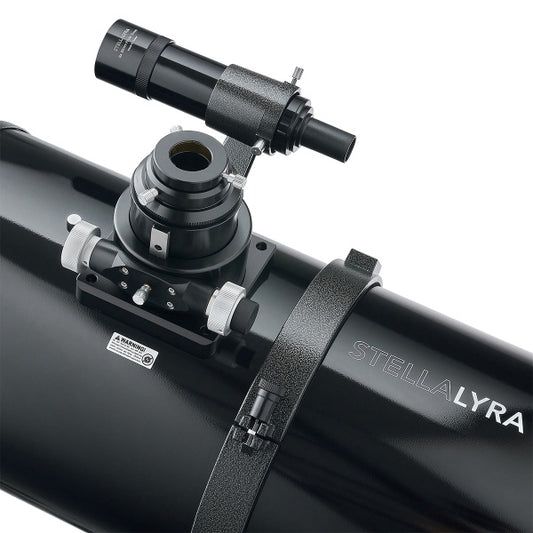 StellaLyra 10-inch Newtonian showing focuser, finder and tube ring