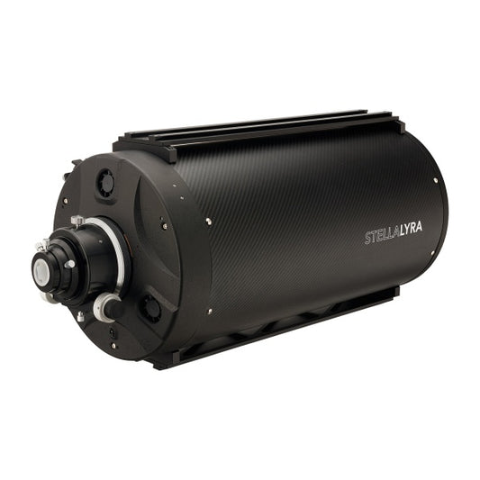 Rear view of StellaLyra 10-inch carbon-fibre RC showing focuser and cooling fans