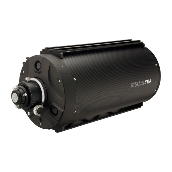 Rear view of StellaLyra 10-inch carbon-fibre RC showing focuser and cooling fans