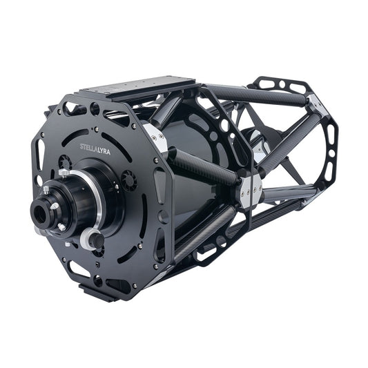 StellaLyra 10-inch f/8 carbon-truss RC showing rear focuser and cooling fans