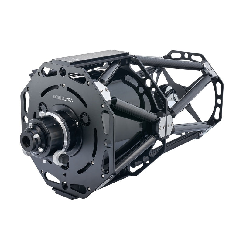 StellaLyra 10-inch f/8 carbon-truss RC showing rear focuser and cooling fans