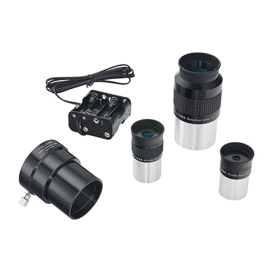 Included 30mm, 15mm and 9mm eyepieces, focus extension and battery holder