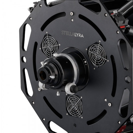 Standard manual focuser and three cooling fans on StellaLyra 16-inch lightweight RC