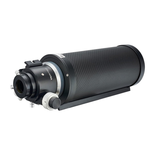 Rear view of StellaLyra 4.5-inch Mini Cassegrain showing dual-speed Crayford focuser and finder base