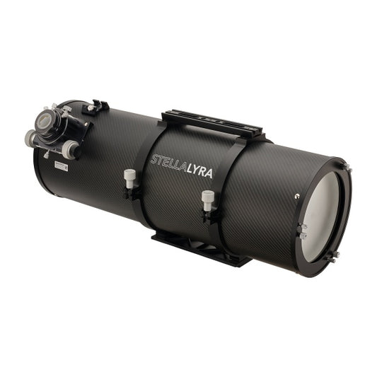Side view of the StellaLyra 8-inch tube showing focuser and mounting assembly