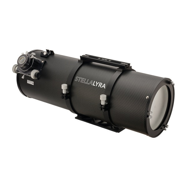 Side view of the StellaLyra 8-inch tube showing focuser and mounting assembly