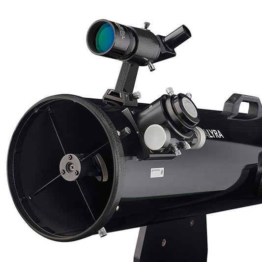 Black telescope with a white background