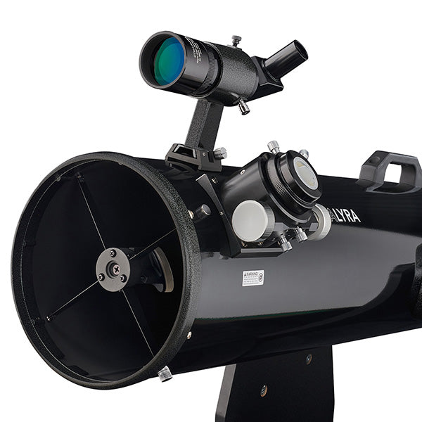 Black telescope with a white background