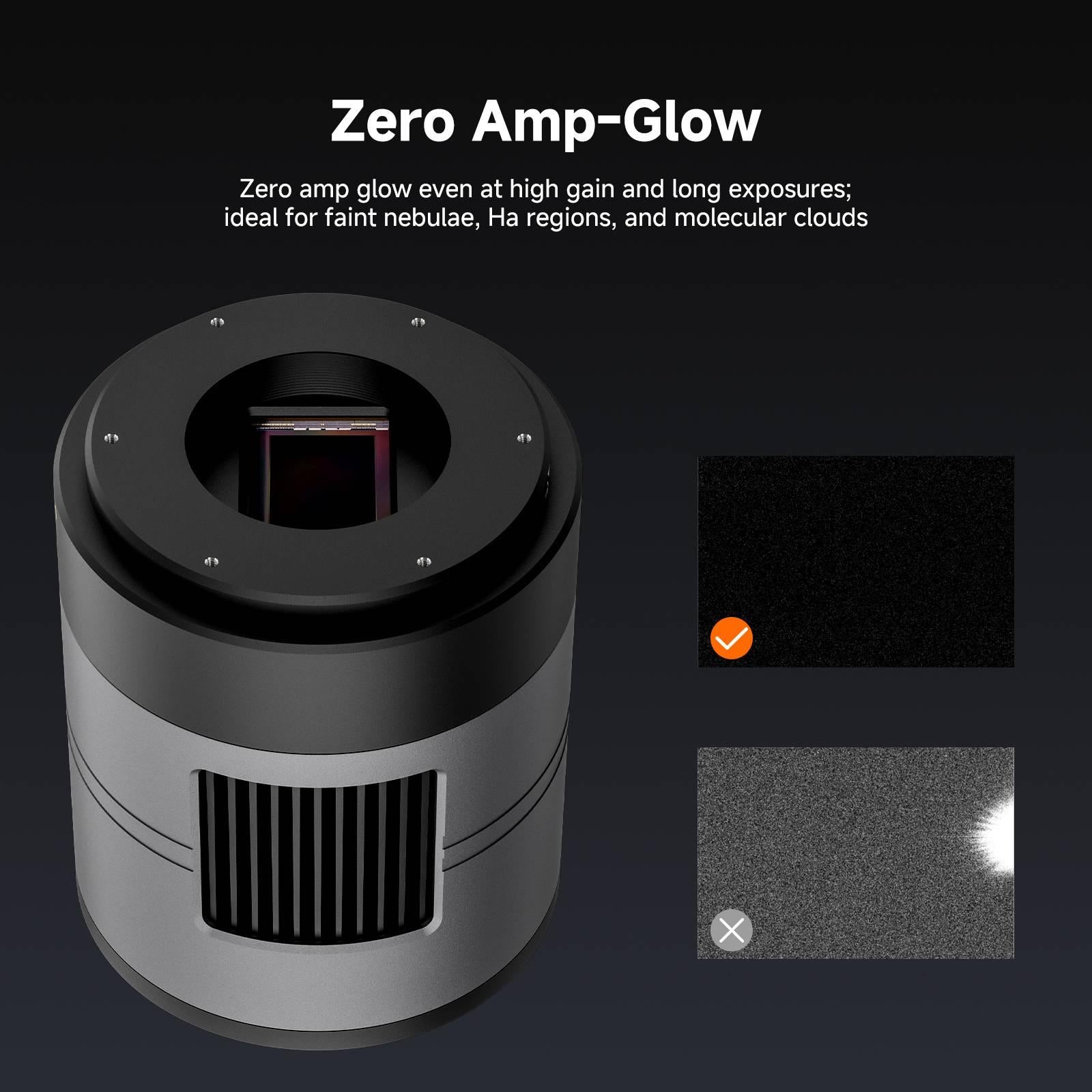SVBONY SC571CC astronomy camera demonstrating zero amp glow performance for long-exposure deep-sky imaging
